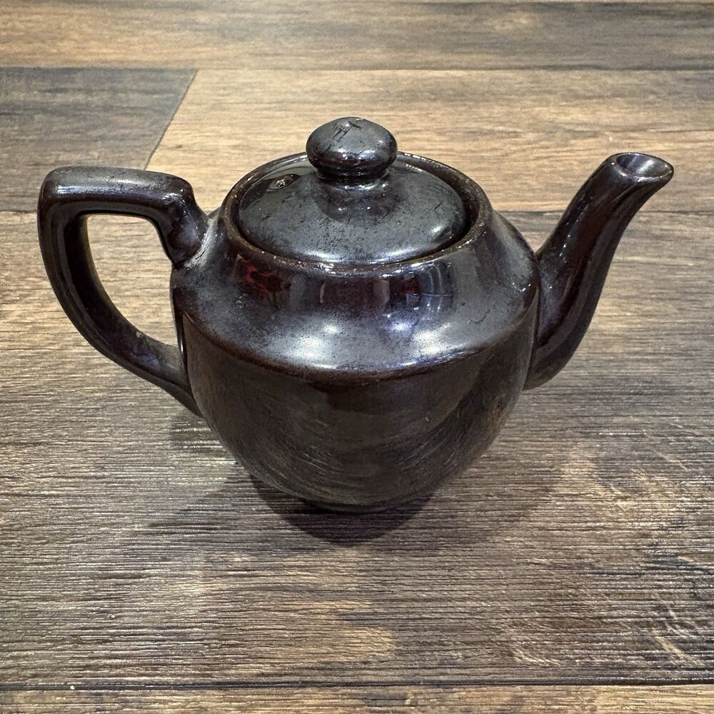 Vintage 4” Brown Glazed Mini Teapot Stoneware Ceramic Small Tea Pot Rustic